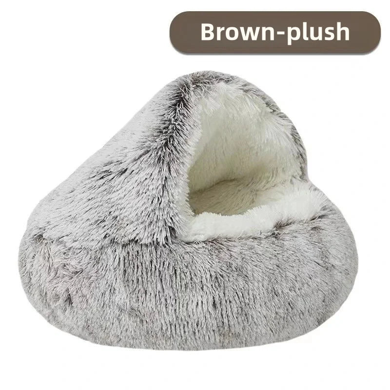 Winter Warm Plush Semi-Enclosed Cat Bedwarm cat bed, plush cat nest, winter pet bed, cat cave bed, puppy sleeping bed, enclosed pet bed, soft cat cushion, cozy pet house, pet accessories