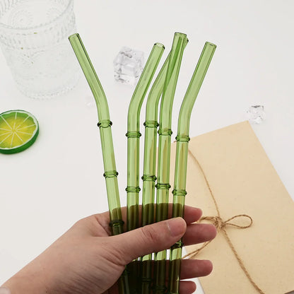 Bamboo Shaped Glass Drinking Straw Set