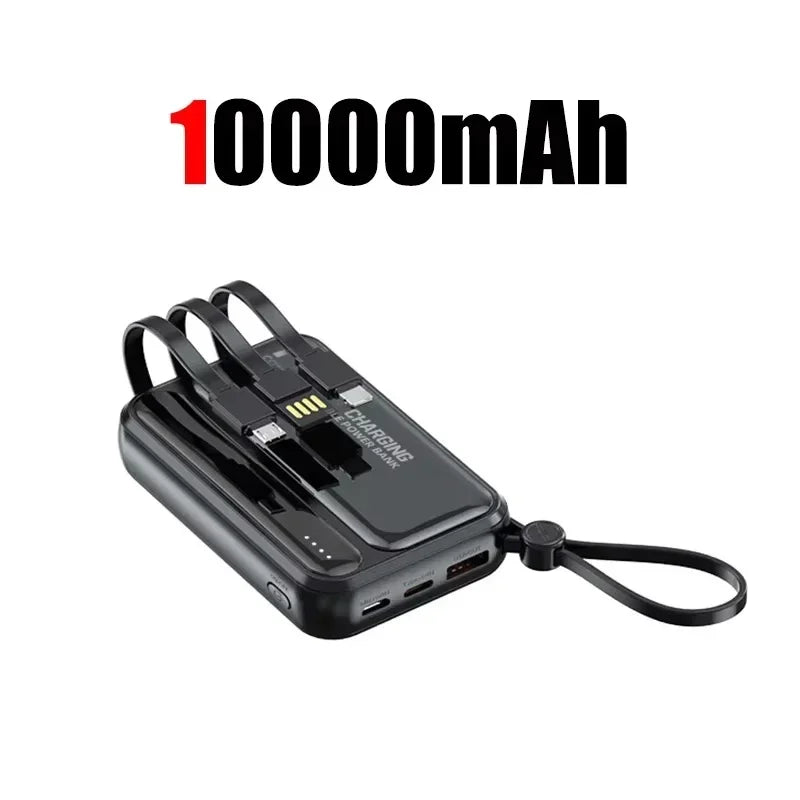 Portable Power Bank with Built-In Charging Cables