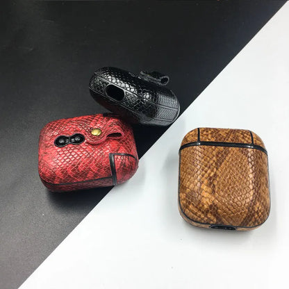 Mobile Phone Case – Luxury Snake Skin PU Leather Earphone Case For Apple