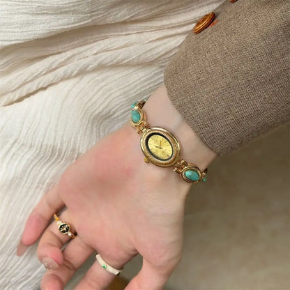 Oval Gemstone-Style Quartz Bracelet Watch