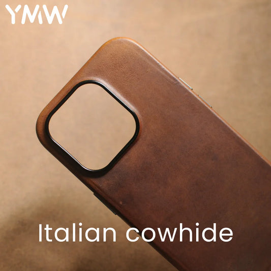 Ymw Italian Retro Genuine Leather Case for iPhone 15 14 Pro Max Plus