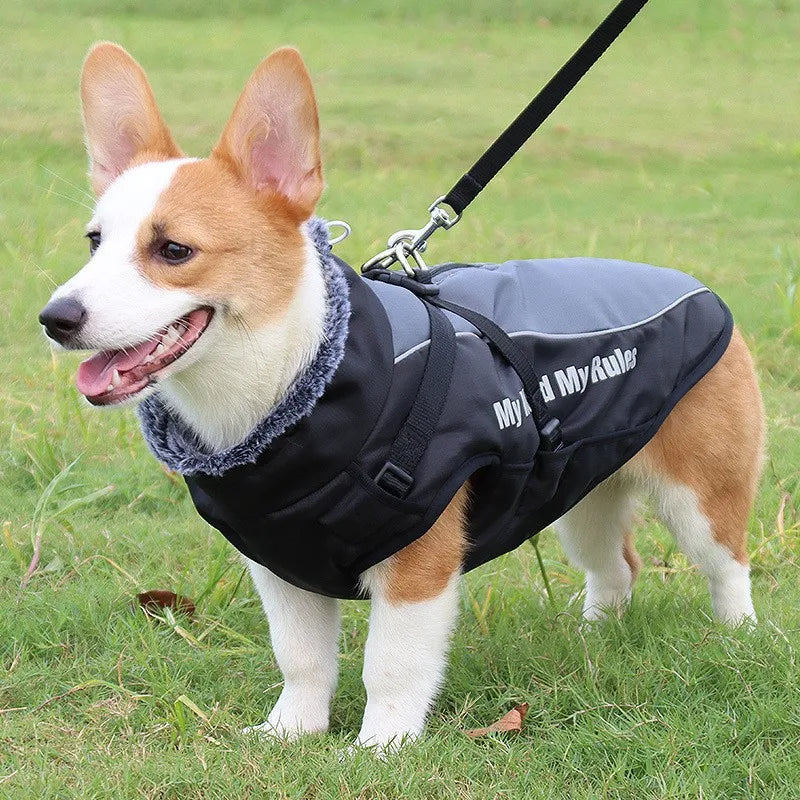 Reflective Winter Dog Coat with Faux Fur Collar for Large Dogs