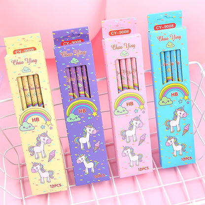 12Pcs/Set Cute Kawaii Cartoon Unicorn Drawing Pencil