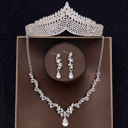 Bridal Crown Necklace Earrings Jewelry Set
