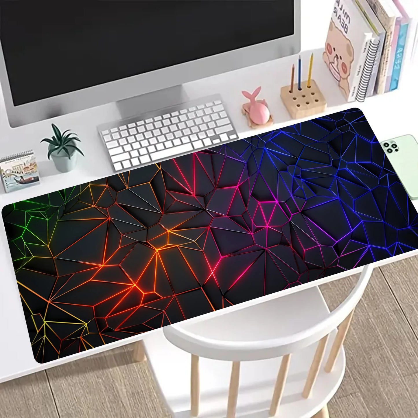 Extended Geometric Gaming Mouse Pad with Non-Slip Base