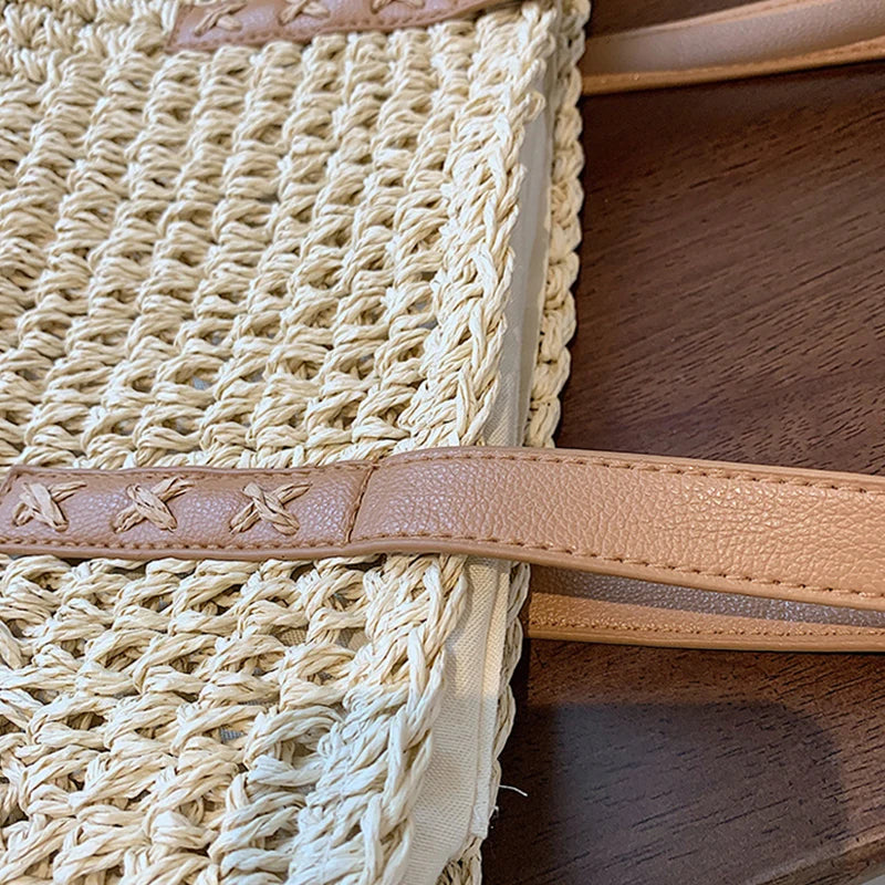 Handmade Woven Straw Beach Tote Bag