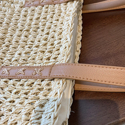 Handmade Woven Straw Beach Tote Bag