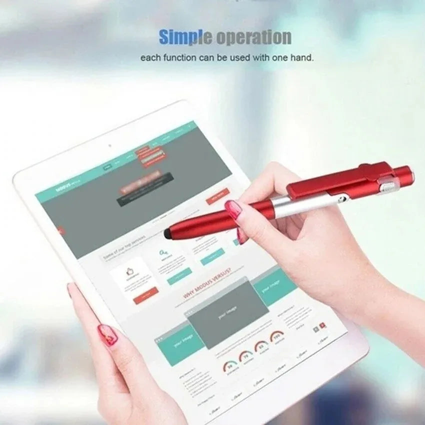 4-in-1 Multifunction Ballpoint Pen with LED Light & Phone Stand