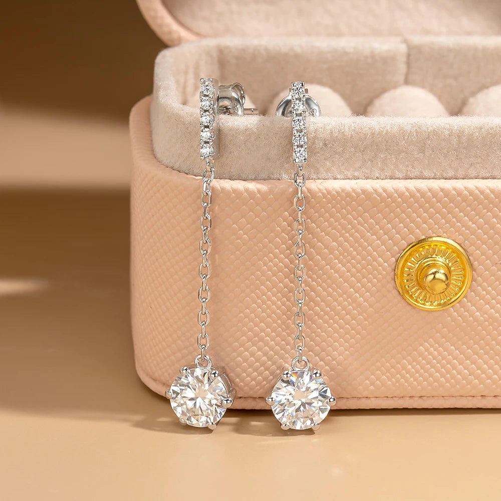 925 Sterling Silver Moissanite Tassel Earrings