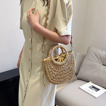 Handwoven Straw Rattan Crossbody Beach Bag