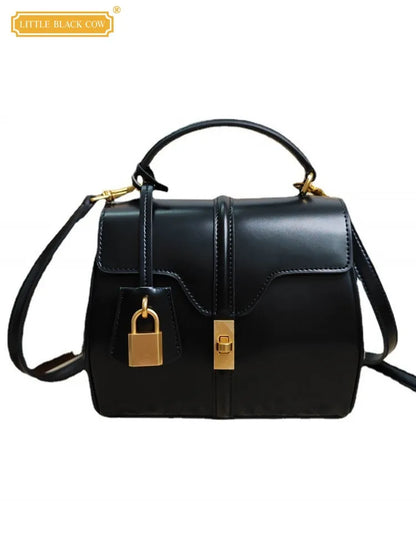 Genuine Split Leather Top Handle Satchel Bag