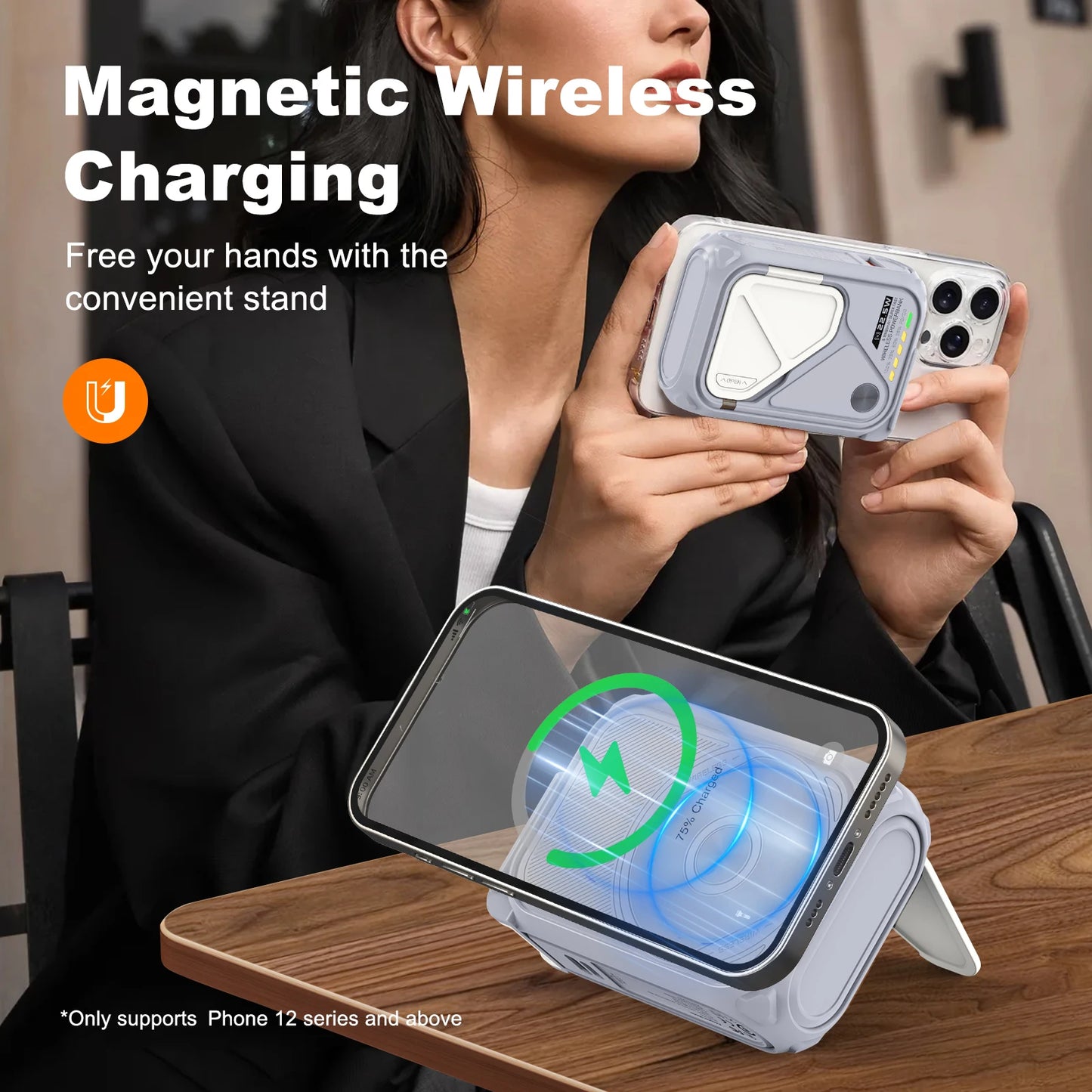10000mAh Magnetic Wireless Power Bank with Built-In Cable