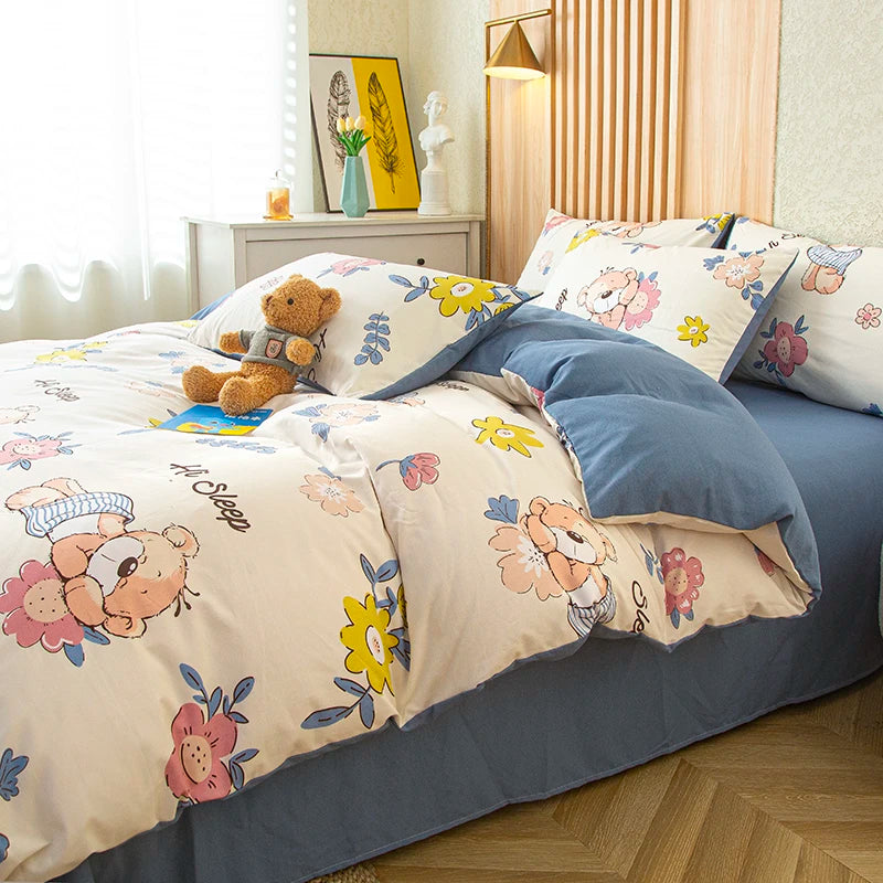 Flower Printed Washed Cotton Duvet Cover