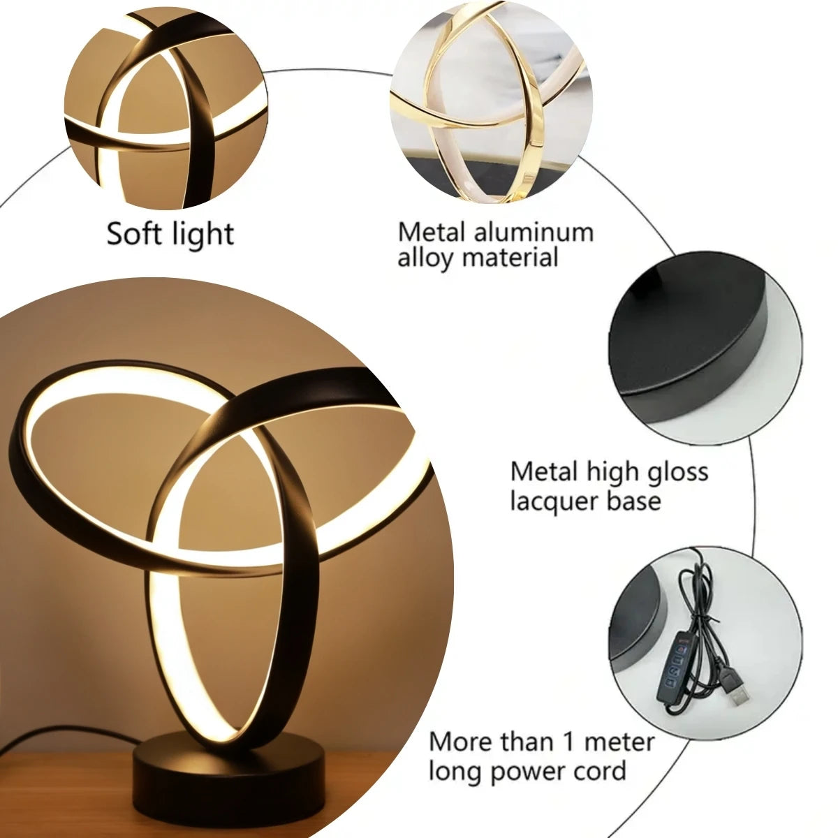 USB Modern Art Desk Lamp with Tri-Color Lighting