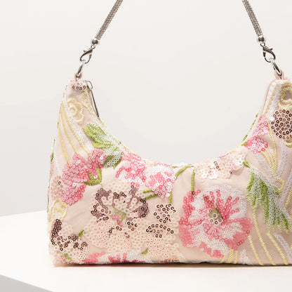Floral Embroidered Sequin Shoulder Bag