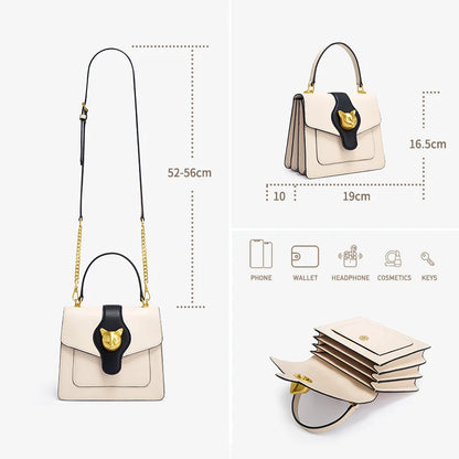 Genuine Leather Cat Lock Shopper Bag