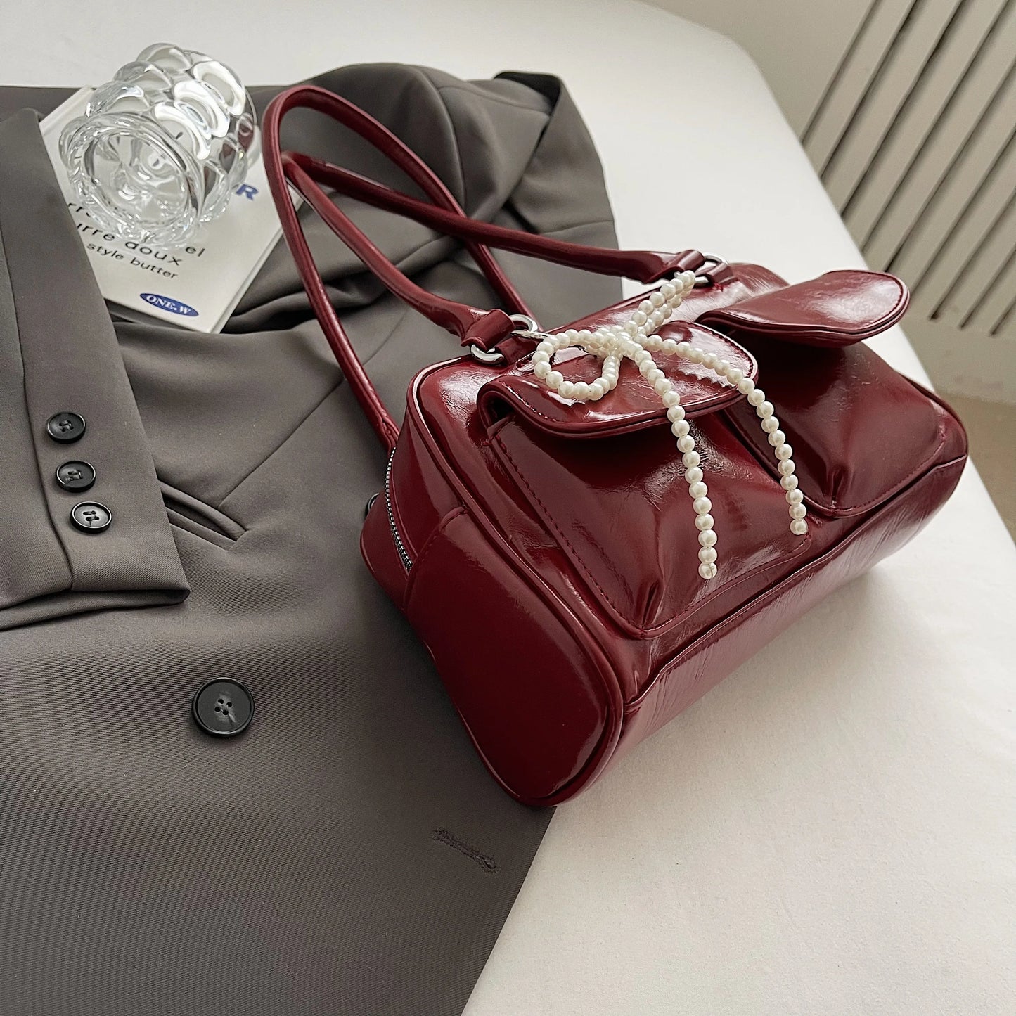 Bow Accent Shoulder Handbag