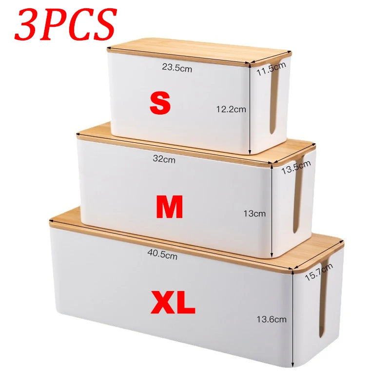Wooden Cable Storage Box Power Strip Organizer