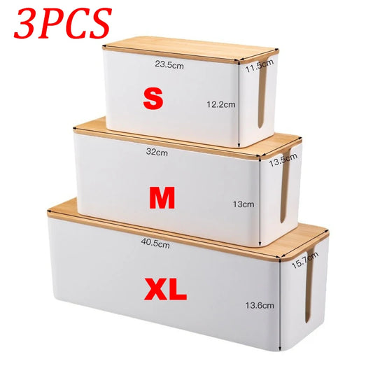 Wooden Cable Storage Box Power Strip Organizer