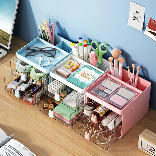 Small Desktop Organizer with Drawers & Storage Box