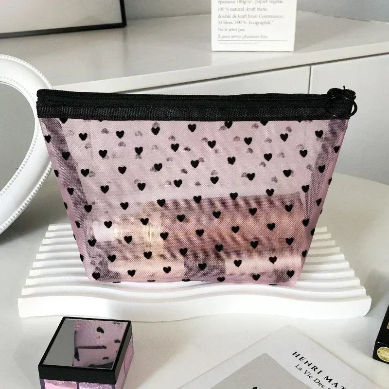 Heart Mesh Cosmetic Toiletry Bag
