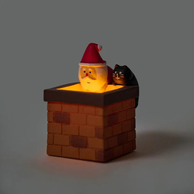 Glowing Santa & Cat Chimney Ornament