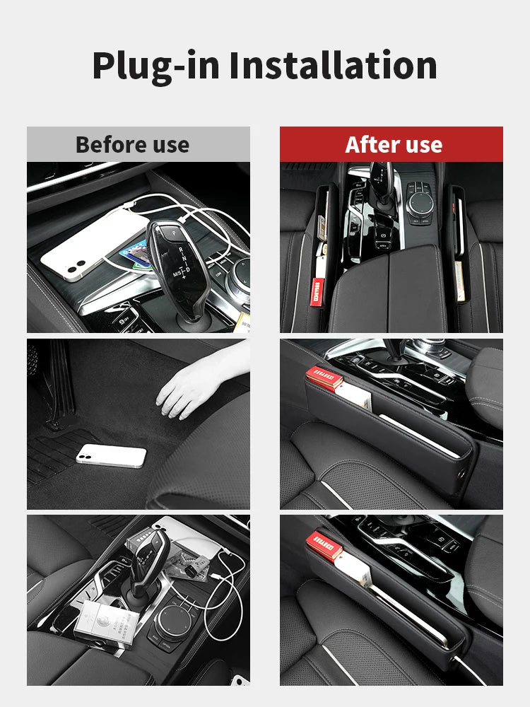 Leather Car Seat Gap Organizer with Storage Pocket