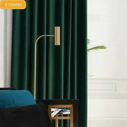 Dark Green Velvet Curtain Panel