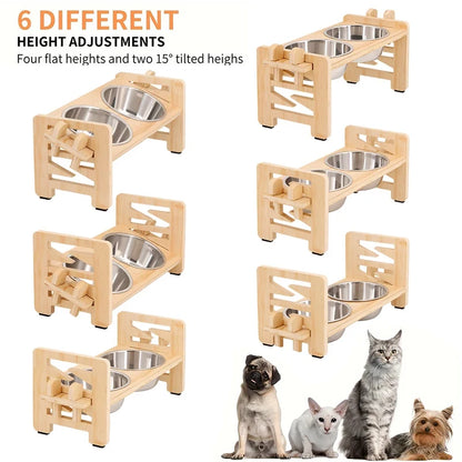 Adjustable Elevated Pet Feeder with Stainless Steel Bowls