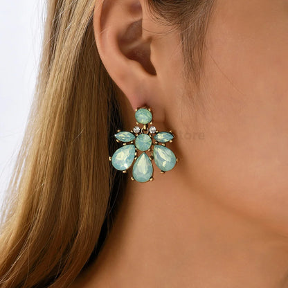 Geometric Flower Rhinestone Decor Drop Earrings