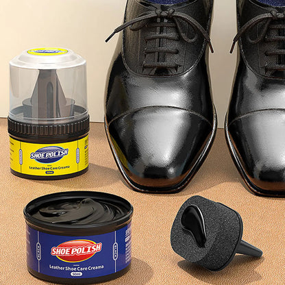 Leather Care Cream & Shoe Polish with Built-In Sponge Applicator