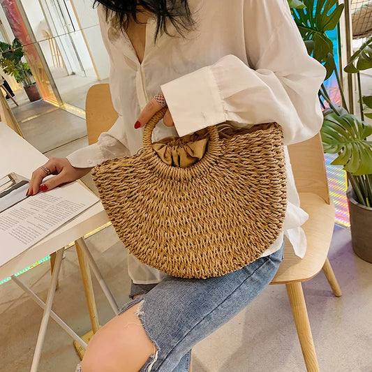 Bohemian Woven Straw Tote Crossbody Bag