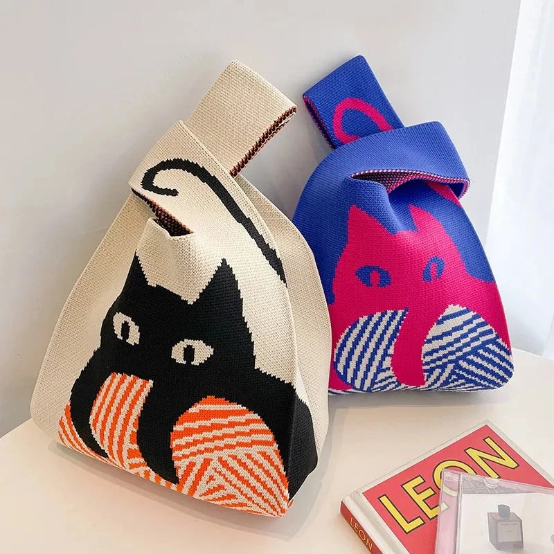 Handmade Knit Mini Wrist Tote Bag