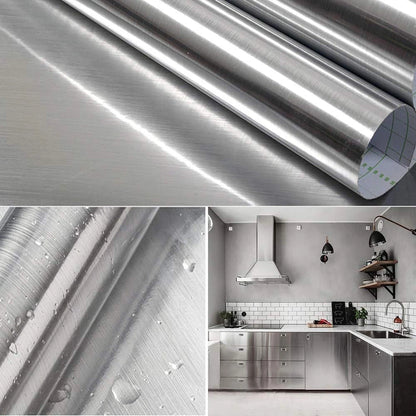 Silver Brushed Stainless Steel Self-Adhesive Wallpaper