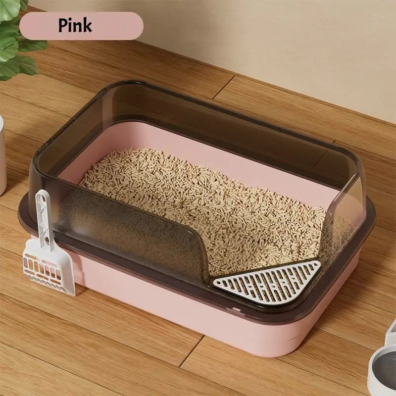 Semi-Enclosed Cat Litter Box with Scoop