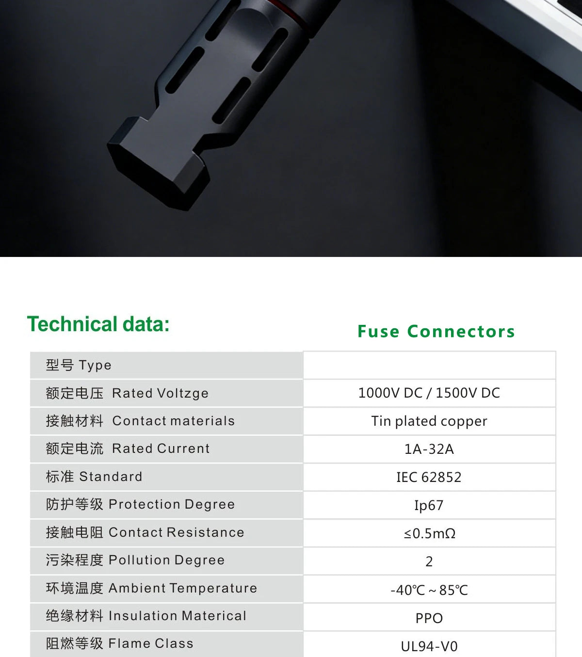 1000V DC Solar Panel Inline Fuse Connector