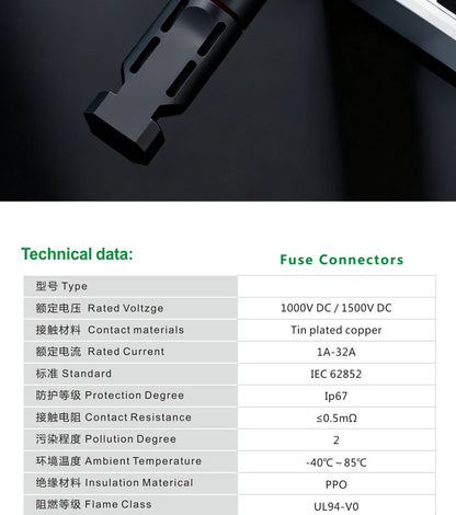 1000V DC Solar Panel Inline Fuse Connector