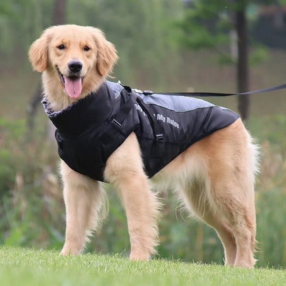 Reflective Winter Dog Coat with Faux Fur Collar for Large Dogs