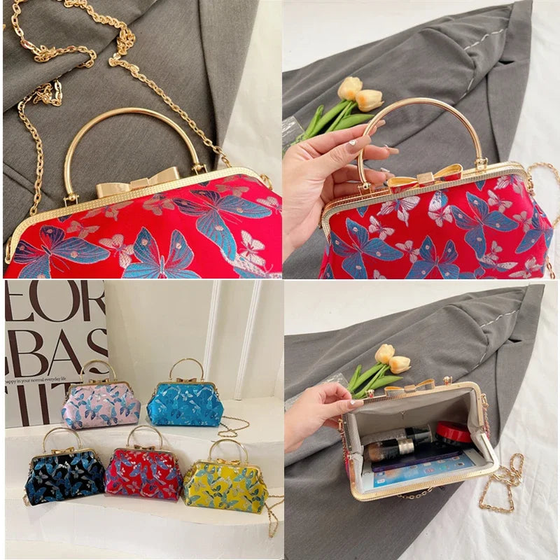 Vintage Embroidered Chain Clutch Handbag