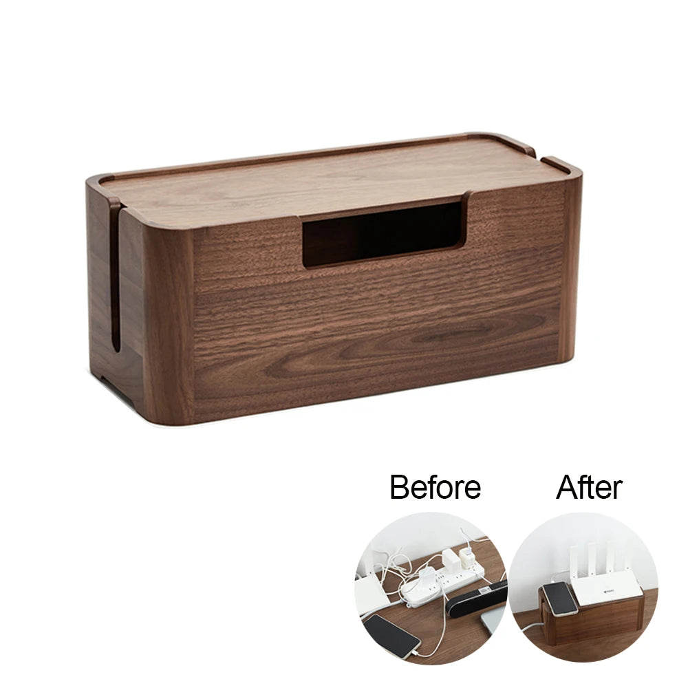 Black Walnut Wood Cable Storage Box Organizer