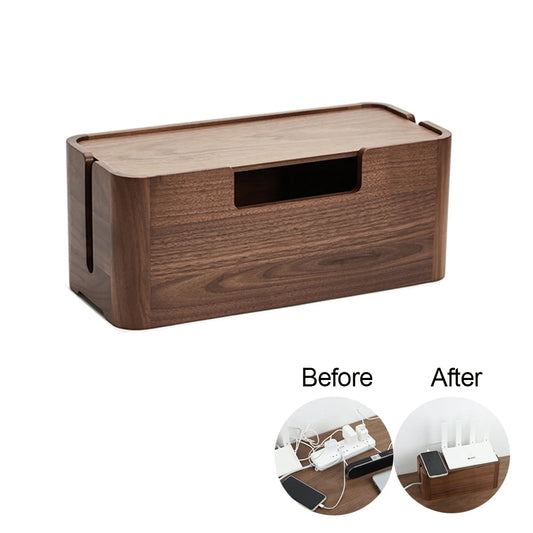 Black Walnut Wood Cable Storage Box Organizer
