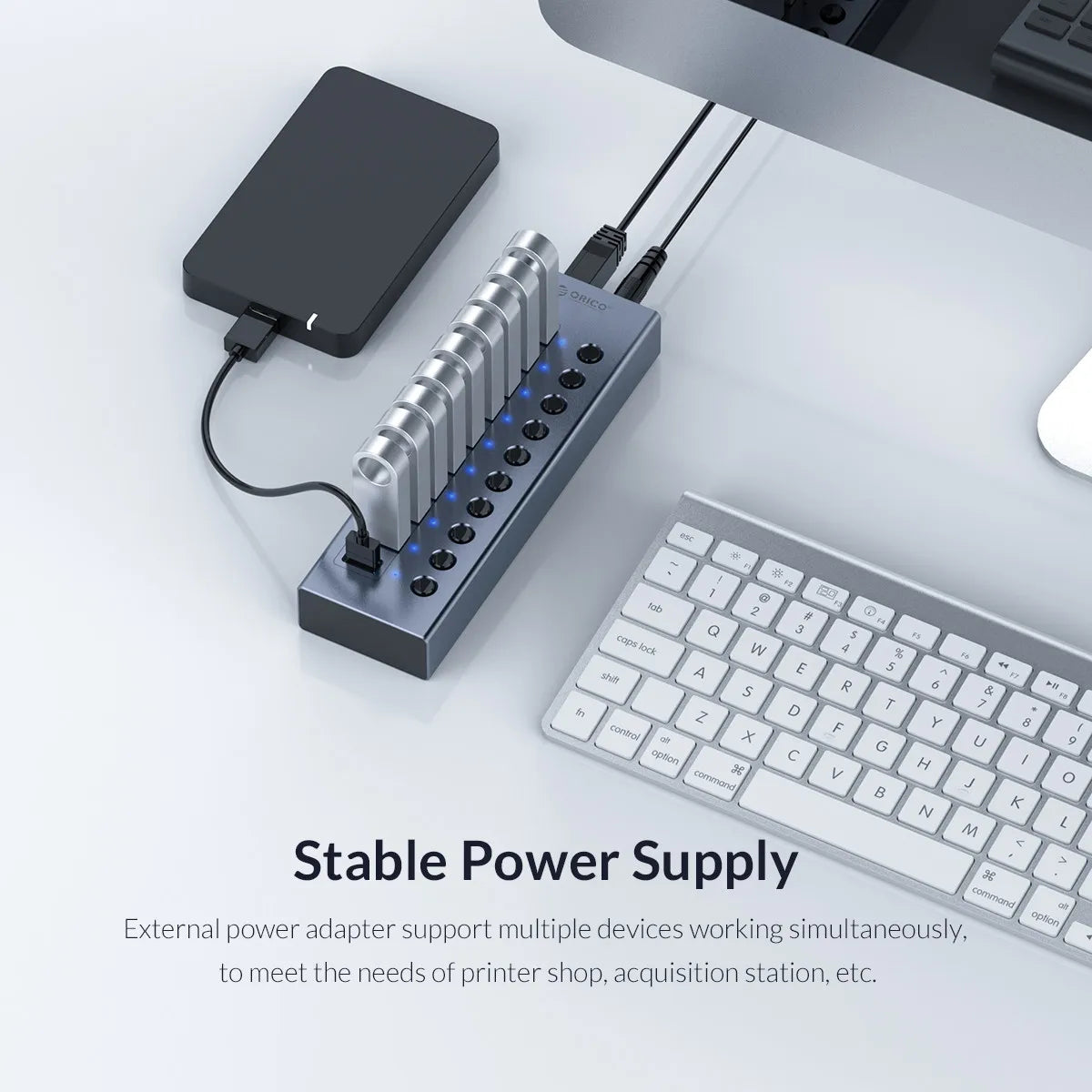 Multi-Port USB 3.0 Data Hub & Power Adapter for PC and Laptop