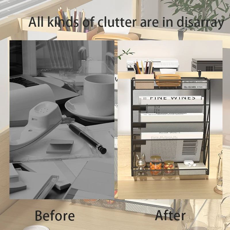 Mesh Desk File Organizer, 5-Tier Vertical Document Tray with Wall Mount Option