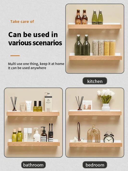Wood & Aluminium Wall Storage Shelf