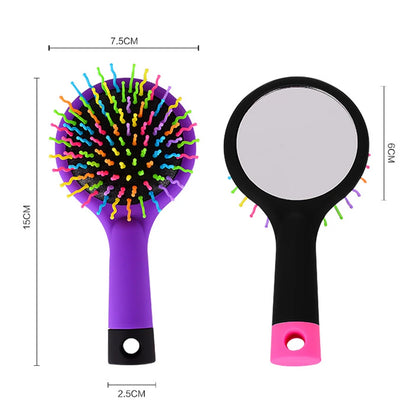 Rainbow Air Volume Paddle Hair Comb With Makeup Mirror