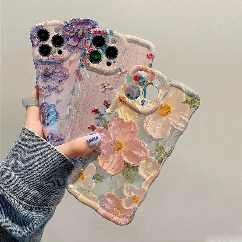 Laser Blue Light Flowers Phone Case For iPhone 14 Pro Max 11 12 13 Pro Max