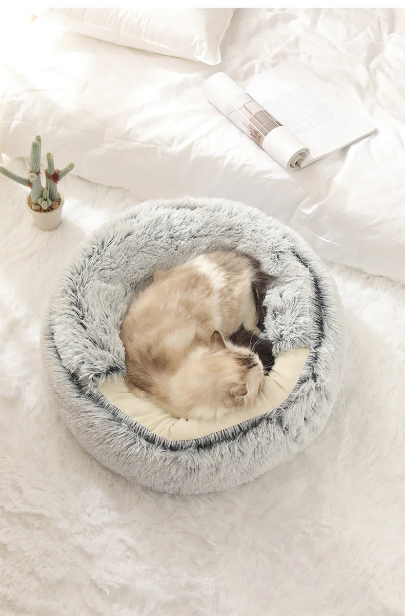 Winter Warm Plush Semi-Enclosed Cat Bedwarm cat bed, plush cat nest, winter pet bed, cat cave bed, puppy sleeping bed, enclosed pet bed, soft cat cushion, cozy pet house, pet accessories