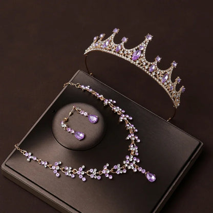 Bridal Crown Necklace Earrings Jewelry Set