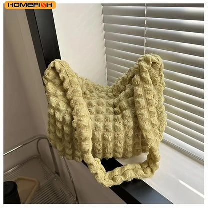 Pleated Quilted Crossbody Shoulder Bag